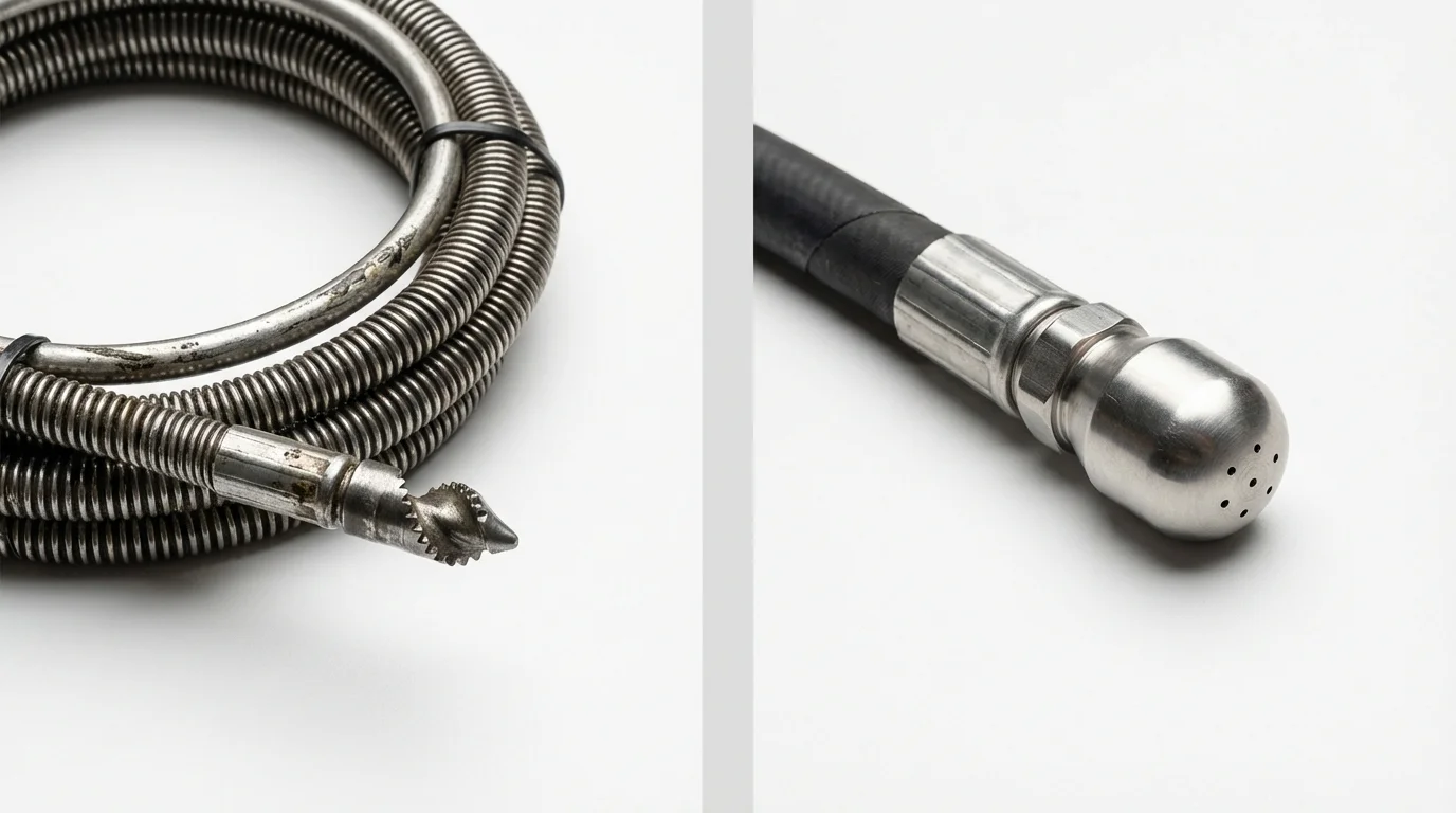 Drain snake cable and hydro jetting nozzle used for drain cleaning in Graysville, AL