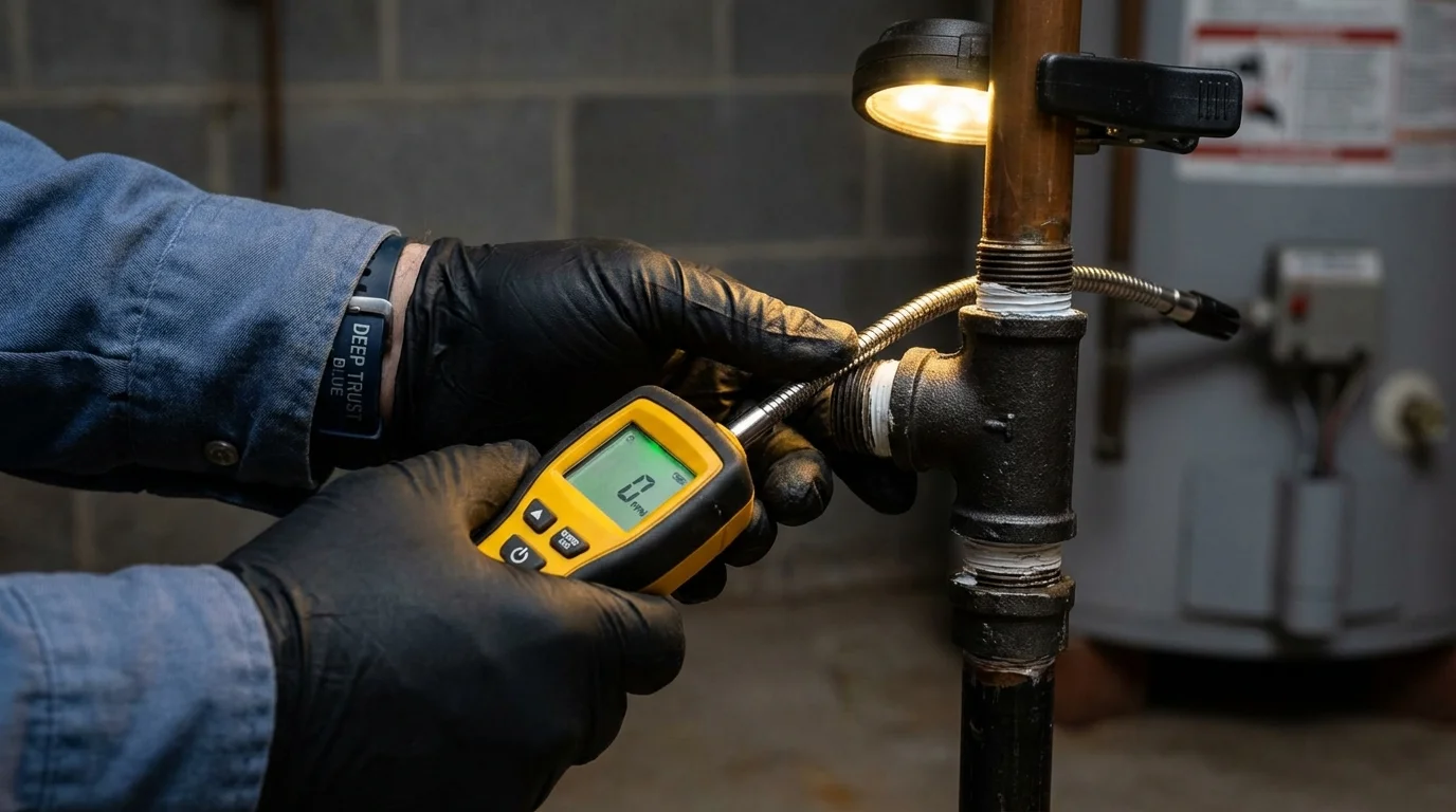 Gas leak detection with electronic sniffer by Johns Plumbing LLC in Graysville