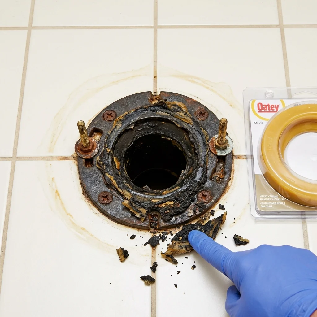 Failed wax ring showing water seepage at the base of a toilet in a Graysville, AL home