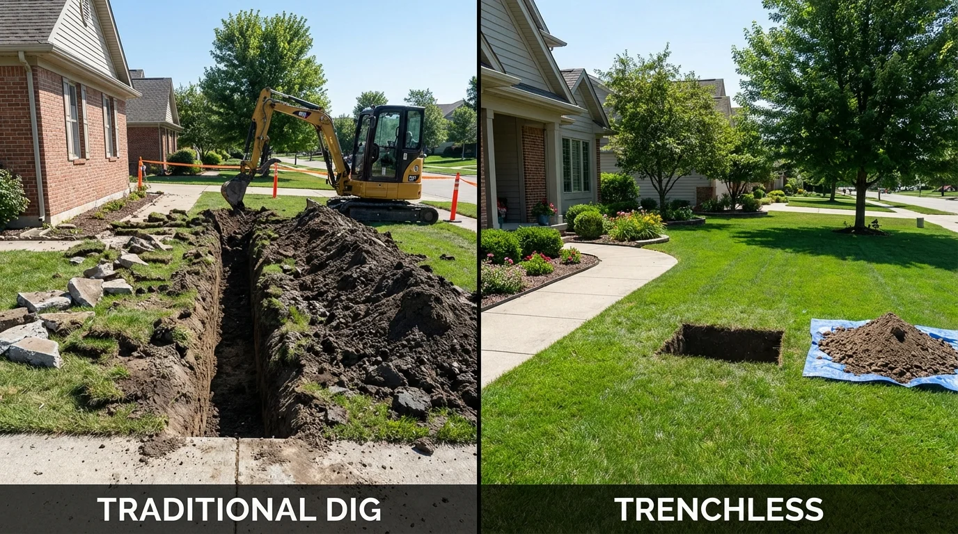 Trenchless sewer repair with minimal yard damage versus traditional excavation in Graysville, AL